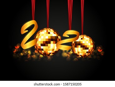 illustration of Abstract glossy background for Happy New Year 2020 greeting disco party celebration banner template