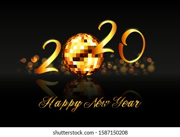 illustration of Abstract glossy background for Happy New Year 2020 greeting disco party celebration banner template