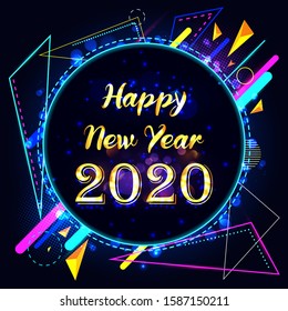illustration of Abstract glossy background for Happy New Year 2020 greeting disco party celebration banner template