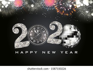 ilustración de resumen brillante fondo para feliz año nuevo 2020 saludo fiesta de discoteca plantilla de banner