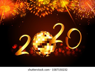 illustration of Abstract glossy background for Happy New Year 2020 greeting disco party celebration banner template