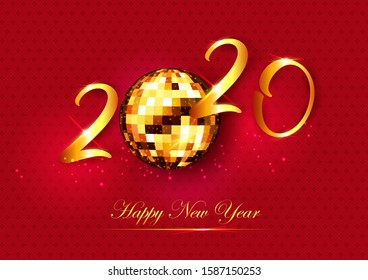 illustration of Abstract glossy background for Happy New Year 2020 greeting disco party celebration banner template