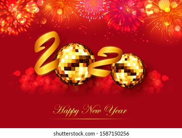 illustration of Abstract glossy background for Happy New Year 2020 greeting disco party celebration banner template