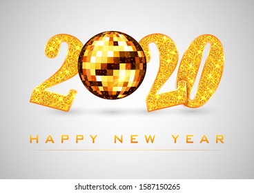 illustration of Abstract glossy background for Happy New Year 2020 greeting disco party celebration banner template