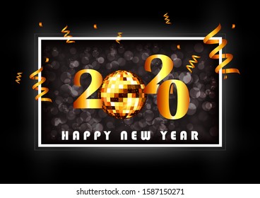 illustration of Abstract glossy background for Happy New Year 2020 greeting disco party celebration banner template