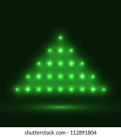 Illustration abstract glowing christmas tree on black background - vector
