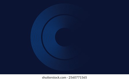 illustration Abstract glowing circle lines on dark blue background. Geometric stripe line art design. Modern shiny blue lines. Futuristic technology concept. Suit for poster, cover, banner, brochure v