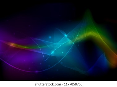 Illustration Abstract glowing, neon light effect, wave line, wavy pattern. Vector design communication techno on blue background. Futuristic digital technology for web or banner background