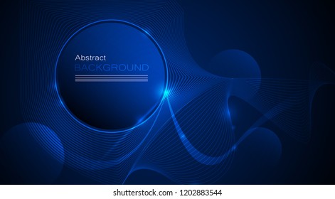 Illustration Abstract glowing, neon light effect, wave line, wavy pattern. Vector design communication techno on blue background. Futuristic digital technology for web or banner background