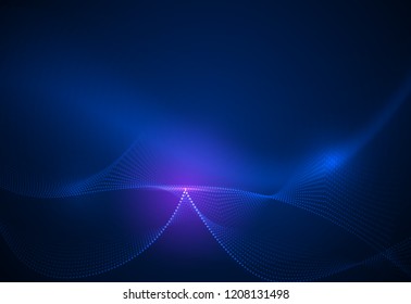 Illustration Abstract glowing, neon light effect, wave line, wavy pattern. Vector design communication techno on blue background. Futuristic digital technology for web or banner background