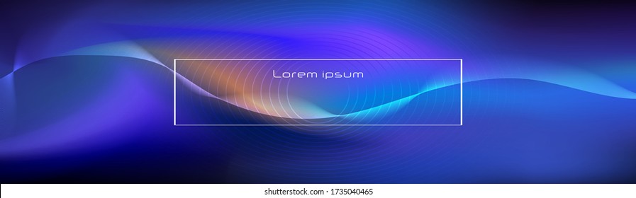 Illustration Abstract glowing, neon light effect, wave line, wavy pattern. Vector design communication techno on blue background. Futuristic digital technology for web or banner background