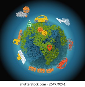 Illustration with abstract gradient polygonal pieces. Infographic design concept. Trasportation
