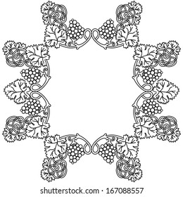 Illustration of abstract grapevine frame with bunches of grapes isolated