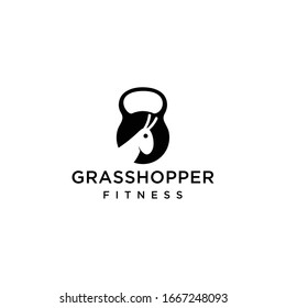 Illustration abstract of Grasshopper  in kettle bell fitness sign logo design.