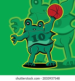 Illustration abstract green frog animal doing Basketball logo design character