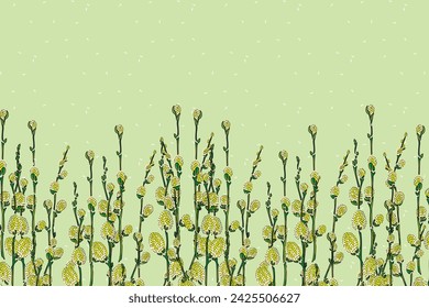 Illustration, Abstract of Green Pussy willow flower on light green background.