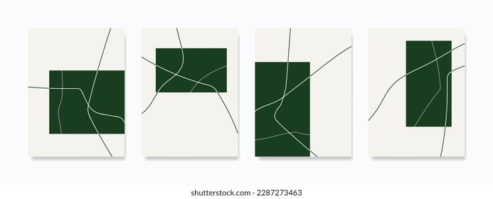 Illustration of abstract green square with line strokes. Ideal for wall art and digital design.