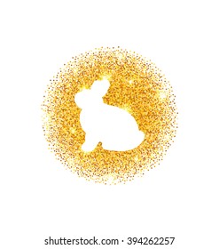 Illustration Abstract Happy Easter Golden Glitter Rabbit. Easter Shining Template Design - Vector