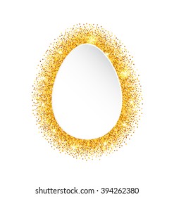 Illustration Abstract Happy Easter Golden Glitter Egg. Gold Sparkles on White Background - Vector