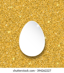 Illustration Abstract Happy Easter Paper Egg on Golden Sparkles Background - Vector