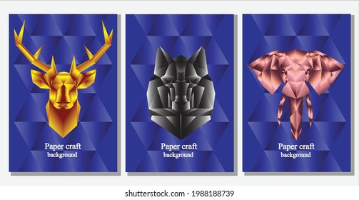 Illustration of abstract head animal ,paper cut and craft style. vector, background.
