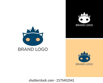 ILLUSTRATION ABSTRACT HEAD CAT WITH CROWN BLUE COLOR LOGO ICON DOODLE ART DESIGN ELEMENT VECTOR