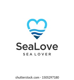 Illustration of abstract heart sign combined with a modern and clean sea logo design