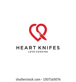 Illustration of abstract heart sign with the tip of a kitchen knife logo design
