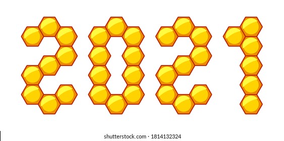Illustration of the abstract hexagon honeycomb cells 2021 number