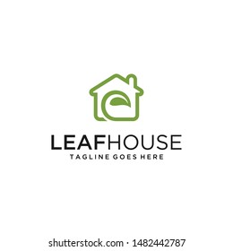 Illustration abstract of a house sign logo design with a beautiful leaf green logo design