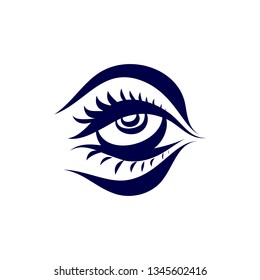 Illustration of Abstract Human Eye Icon. Isolated on White Background. Sketch for Tattoo, Hipster T-shirt Design. Coloring Book for Adults