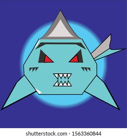Illustration abstract hungry cute shark chasing a small fish logo design