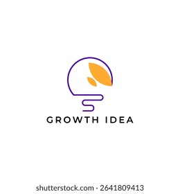 ILLUSTRATION ABSTRACT IDEA WITH LEAF SIMPLE BULB LAMP ORANGE PURPLE COLOR LOGO ICON TEMPLATE DESIGN VECTOR