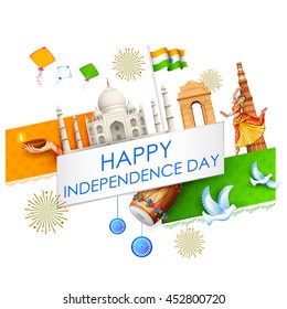 illustration of abstract Indian background with historical monument for Happy Independence Day of Indian