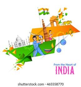 illustration of abstract Indian background with historical monument for Happy Independence Day of Indian