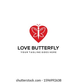 Illustration abstract insect Butterfly on heart sign logo template