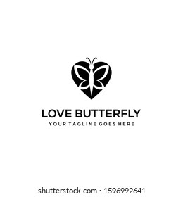 Illustration abstract insect Butterfly on heart sign logo template