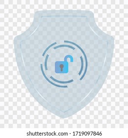 Illustration of abstract isolated security icon icon on a transparent background. Shield security icon. Security lock icon.