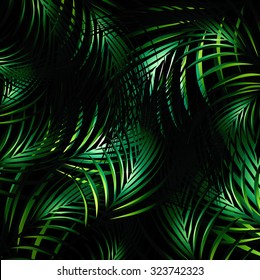 Illustration Of Abstract Jungle Palm Leaves Night Background