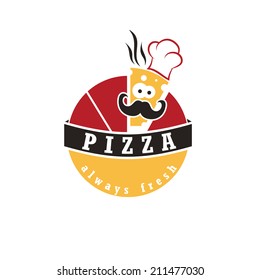 Illustration abstract label pizza cook in cartoon style