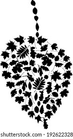Illustration mit abstraktem Blatt aus kleinen Blättern einzeln auf weißem Hintergrund