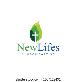 Illustration of abstract leaf sign with a church cross inside logo design