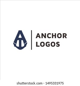 illustration abstract letter a Anchor logos boat transportation sea symbol A logo design vector Business Consulting Accounting letter Ship Security bodyguard marine navy blue vector company captain