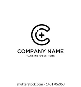 The illustration of abstract letter C with the plus sign in the middle logo design