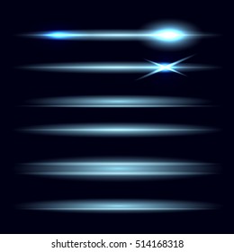 Illustration of Abstract Lights Lines. Vector Set of Glow Light Effect on Black Background