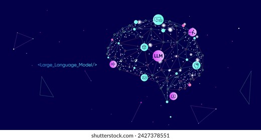 Illustration of abstract line and dot. Big data, technology, AI, data transfer, data flow, large language model, generative ai, natural language generative, data mining, AI brain.