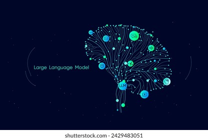 Illustration of abstract line and dot. Big data, technology, AI, data transfer, data flow, large language model, generative ai, natural language generative, data mining, AI brain.