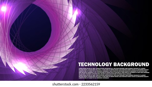 Ilustración línea abstracta en movimiento y rayo de luz en fondo de color morado oscuro.Patrón curvo, onda, línea circular, gradiente, estilo, tecnología.concepto de comunicación de alta tecnología vector de innovación 