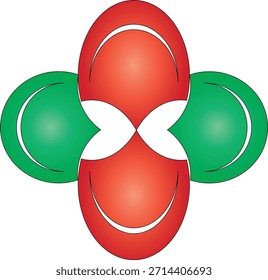 Illustration of abstract logo design of four interlocking shapes in red and green colors
