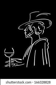 Illustration of abstract male retro portrait on black background